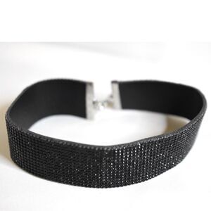 In Vogue Gothic Black Sparkling Rhinestone 12" Choker Silver Tone Alloy Necklace